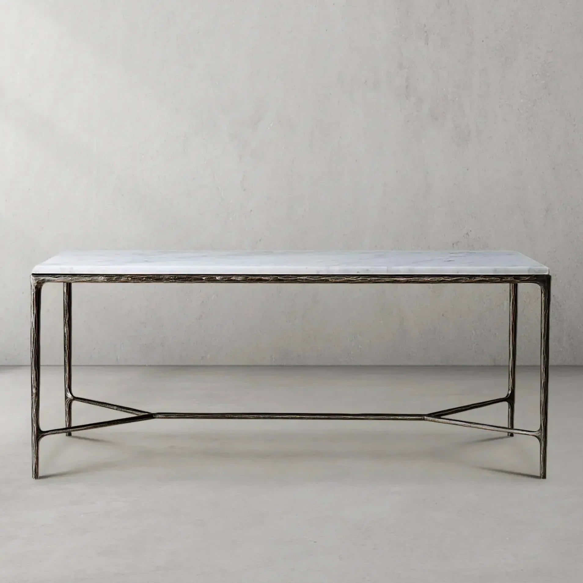 Hand Forged Metal Rectangle Marble Desk