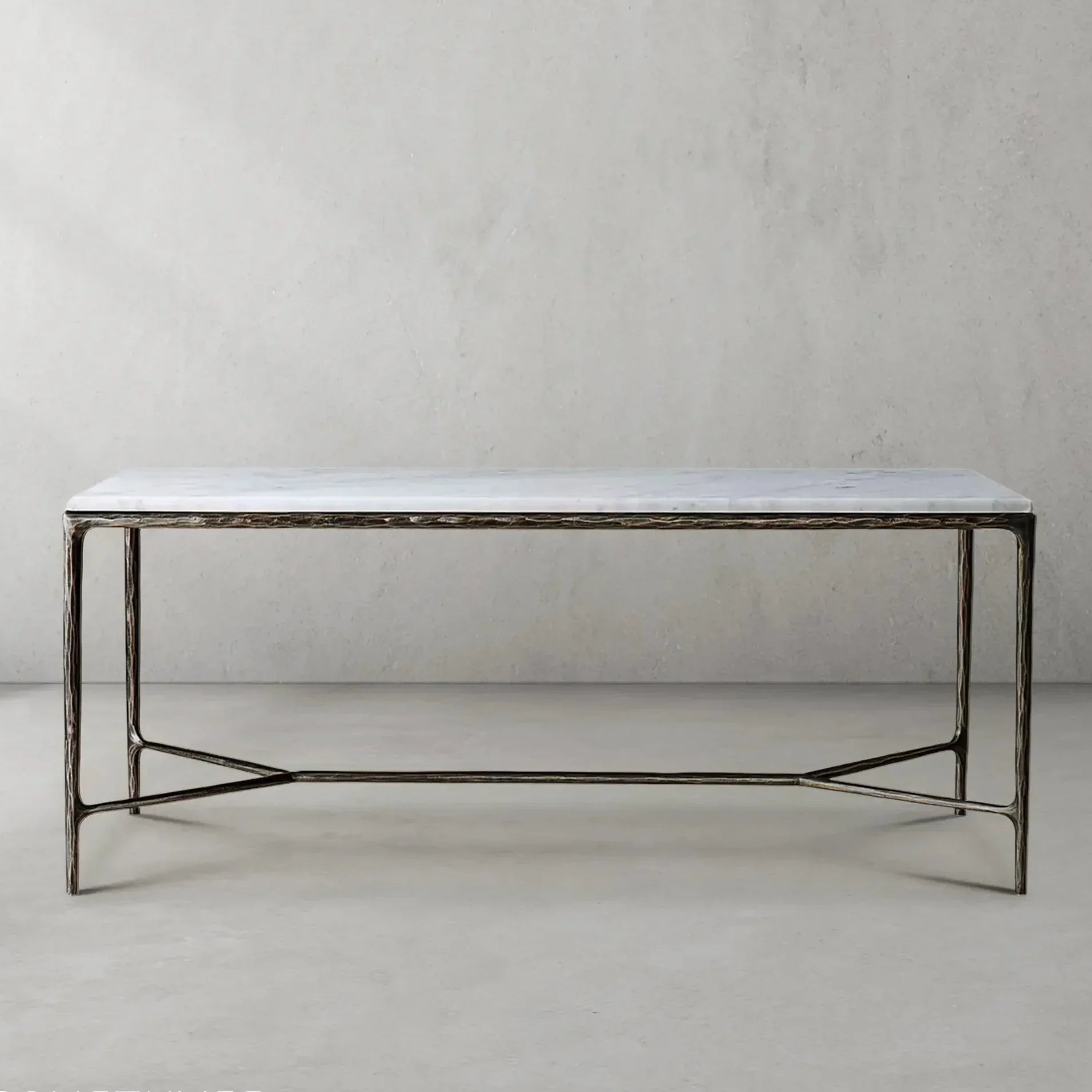 Hand Forged Metal Rectangle Marble Desk