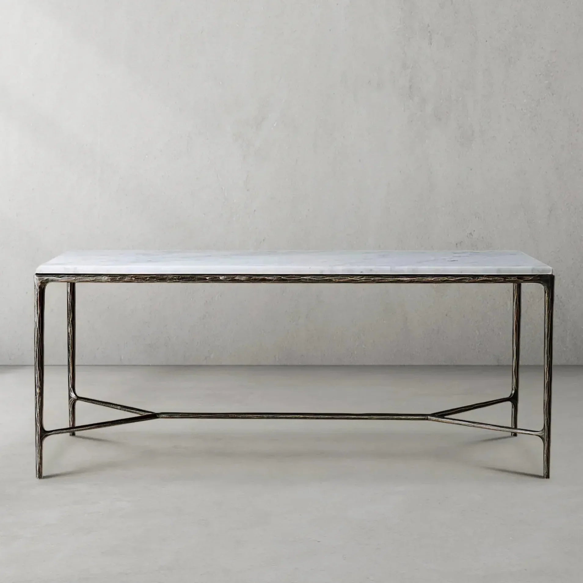 Hand Forged Metal Rectangle Marble Desk