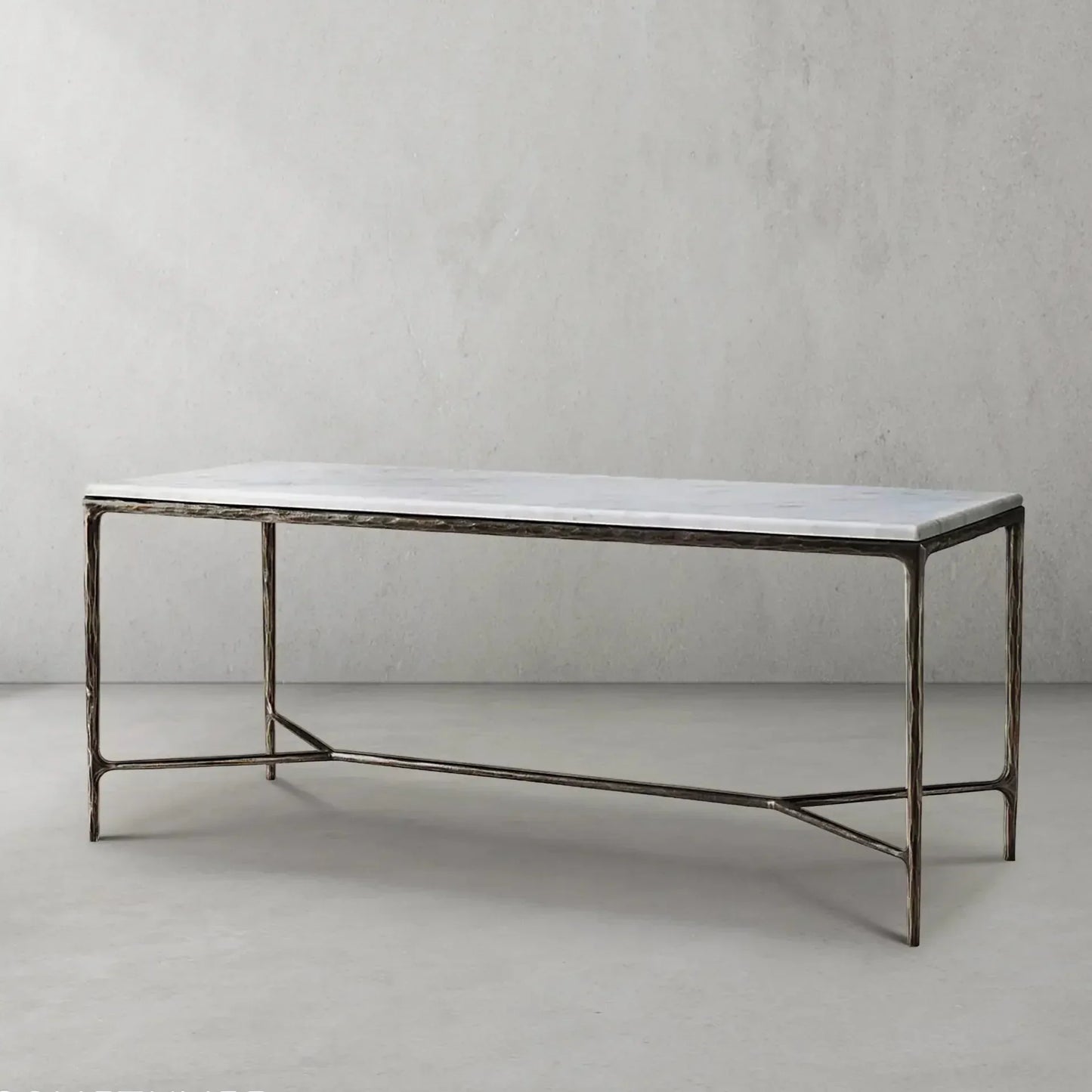 Hand Forged Metal Rectangle Marble Desk