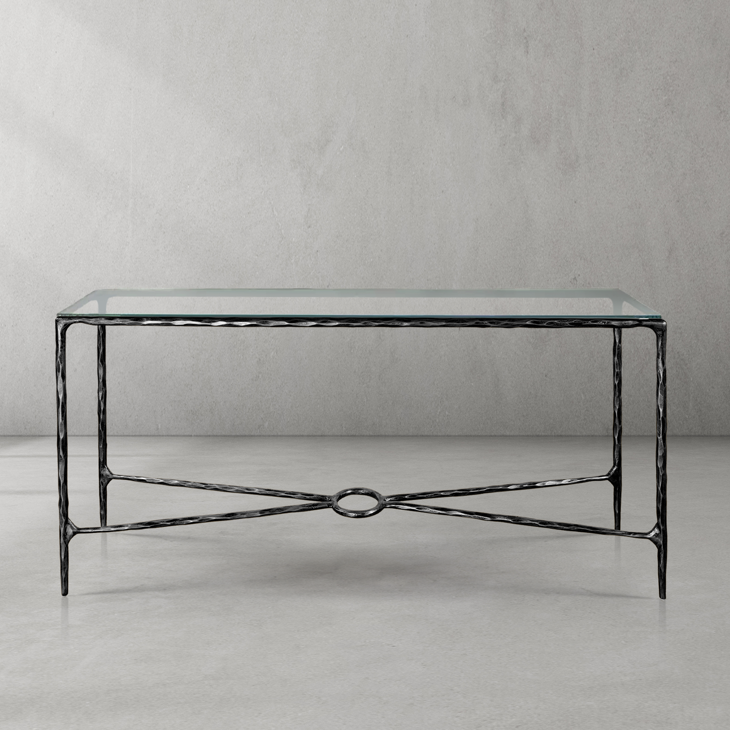 Hand Forged Metal Rectangle Glass Console Table 60" 72"