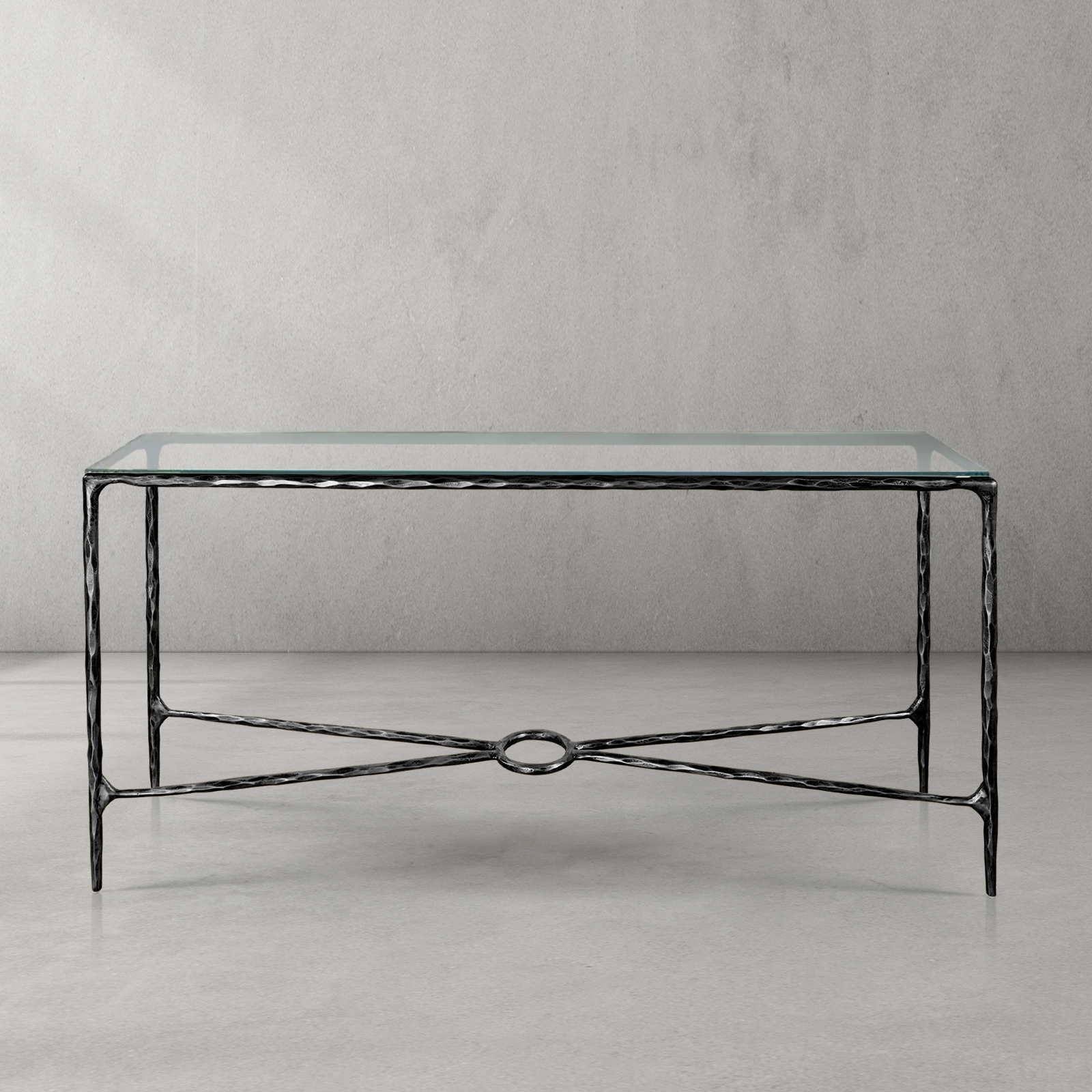 Hand Forged Metal Rectangle Glass Console Table 60" 72"