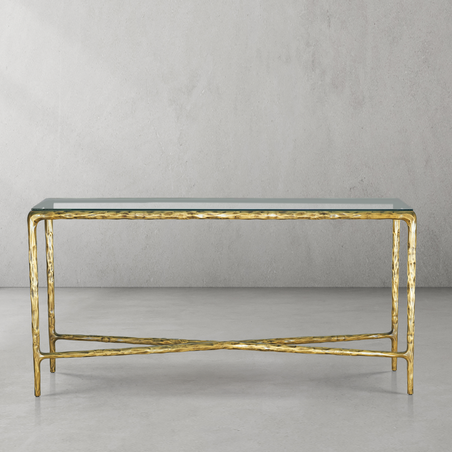 Hand Forged Metal Rectangle Glass Console Table 60" 72"