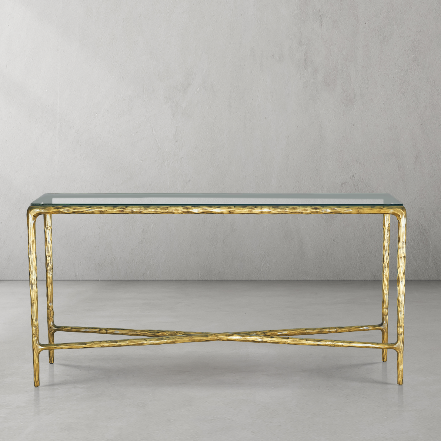 Hand Forged Metal Rectangle Glass Console Table 60" 72"
