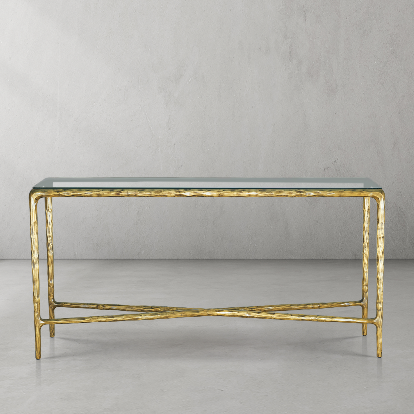 Hand Forged Metal Rectangle Glass Console Table 60" 72"