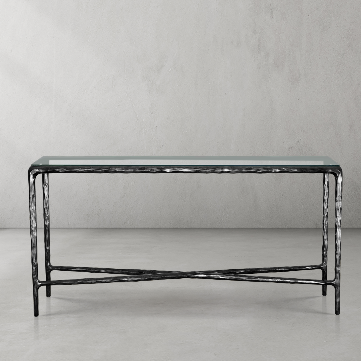Hand Forged Metal Rectangle Glass Console Table 60" 72"