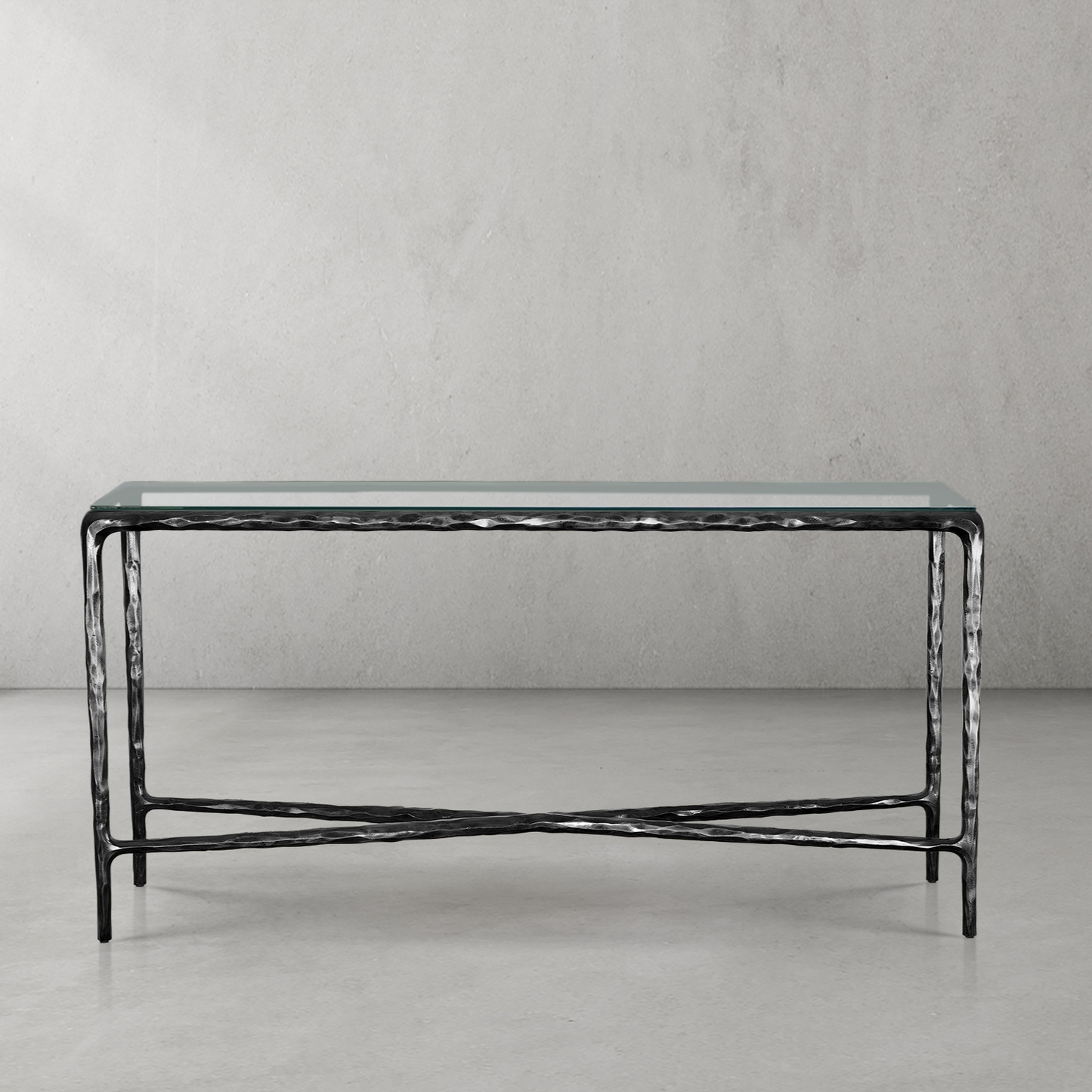 Hand Forged Metal Rectangle Glass Console Table 60" 72"