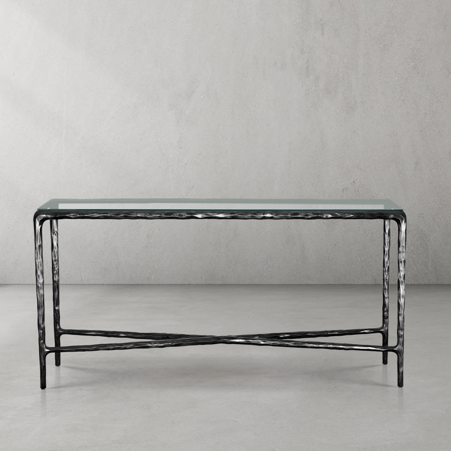 Hand Forged Metal Rectangle Glass Console Table 60" 72"